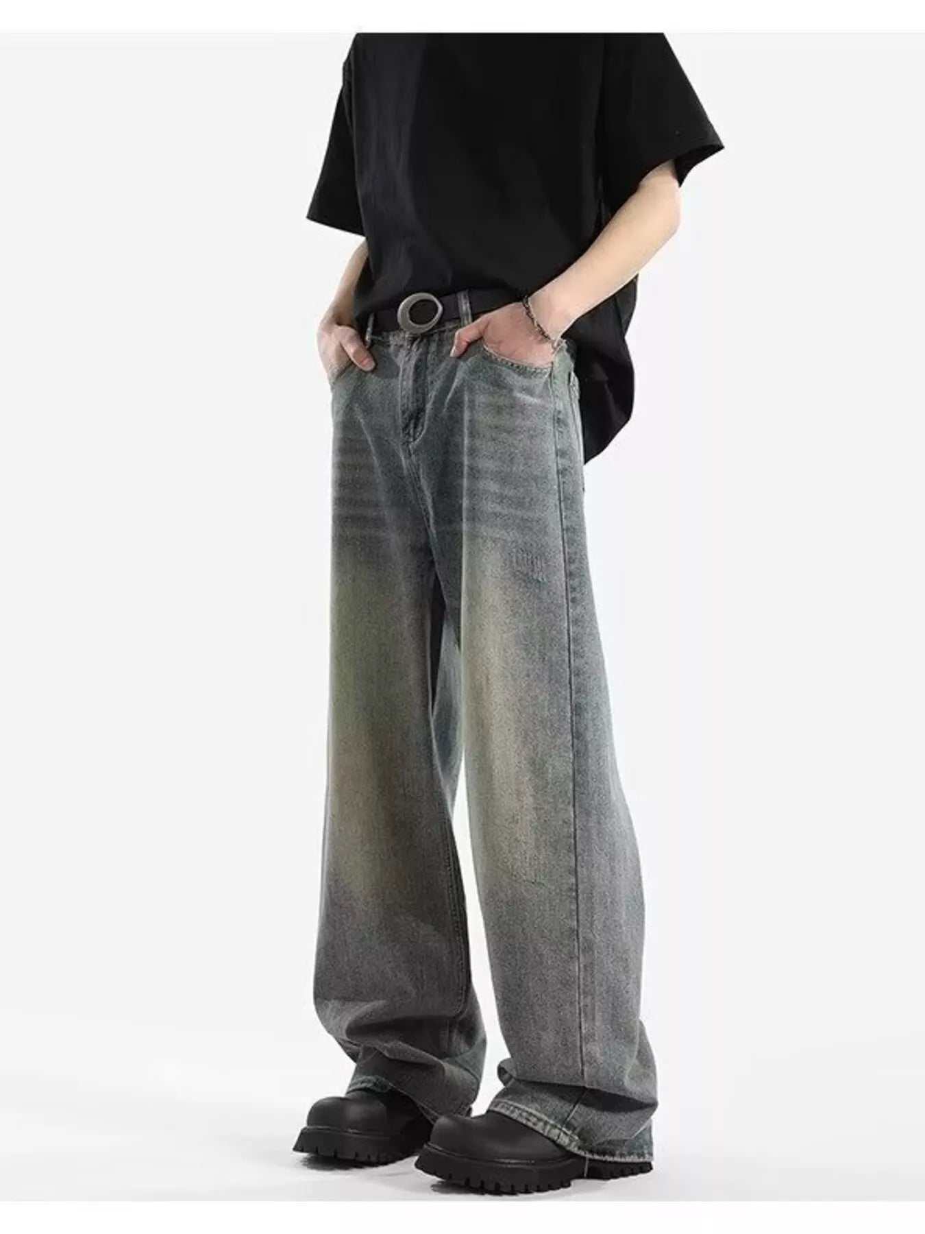 Men's Full Size Vintage Wash Wide Leg Jeans Plus Size