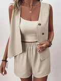 Button Up Vest and Shorts Set