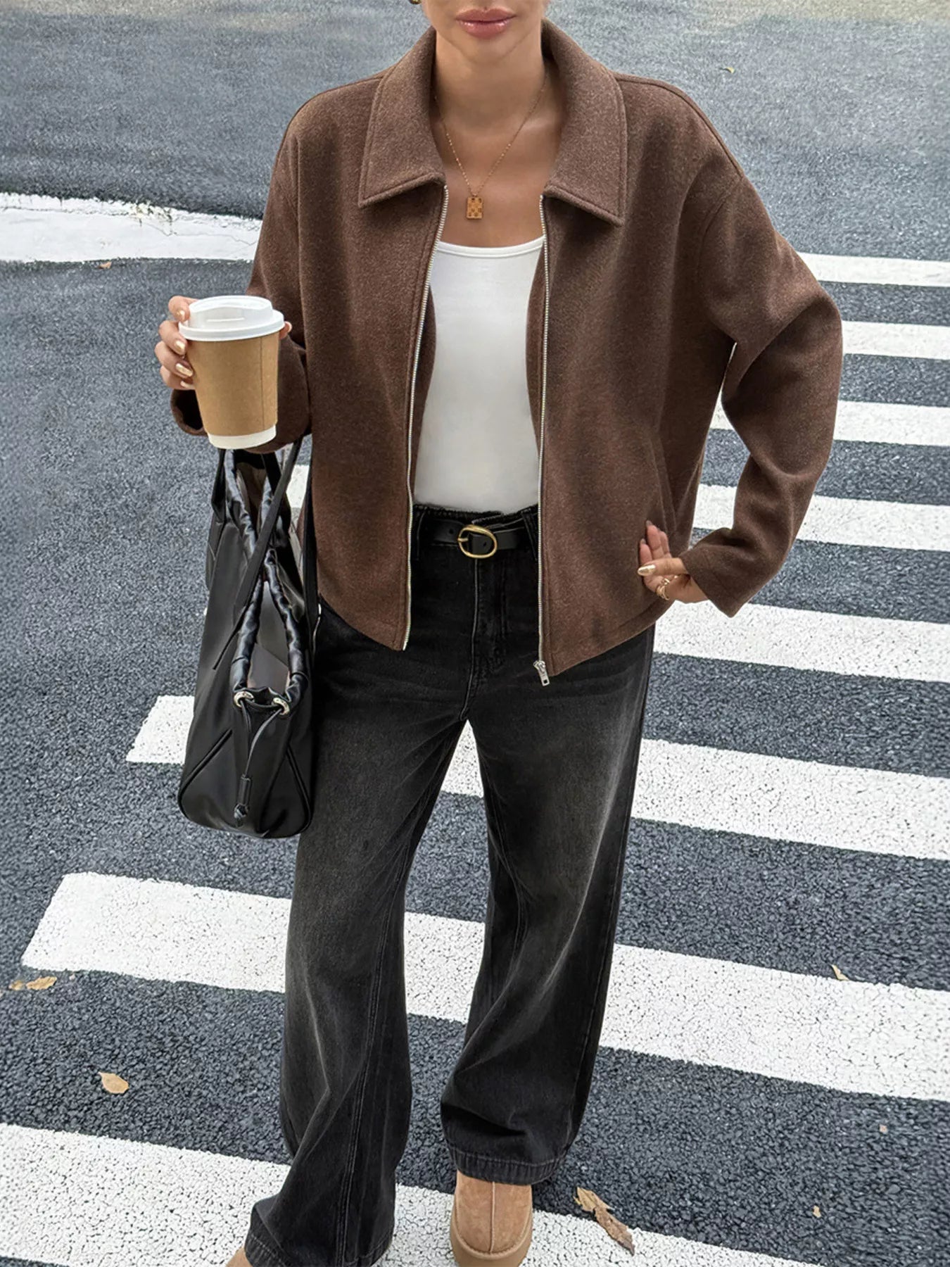 Zip-Up Dropped Shoulder Jacket