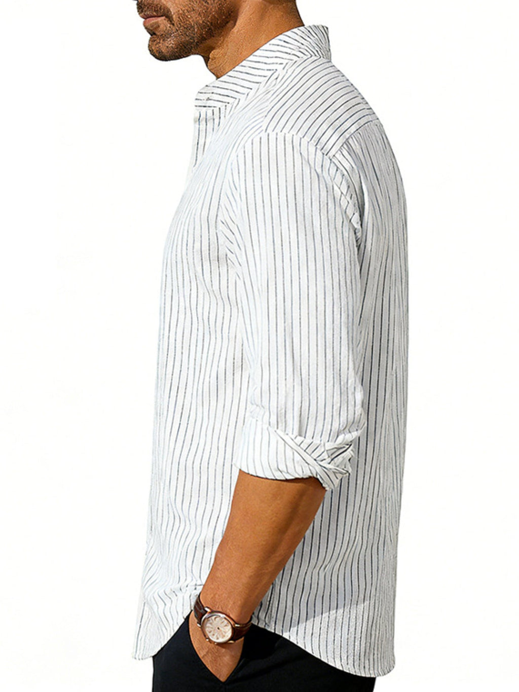 Men's Full Size Striped Long Sleeve Shirt Plus Size