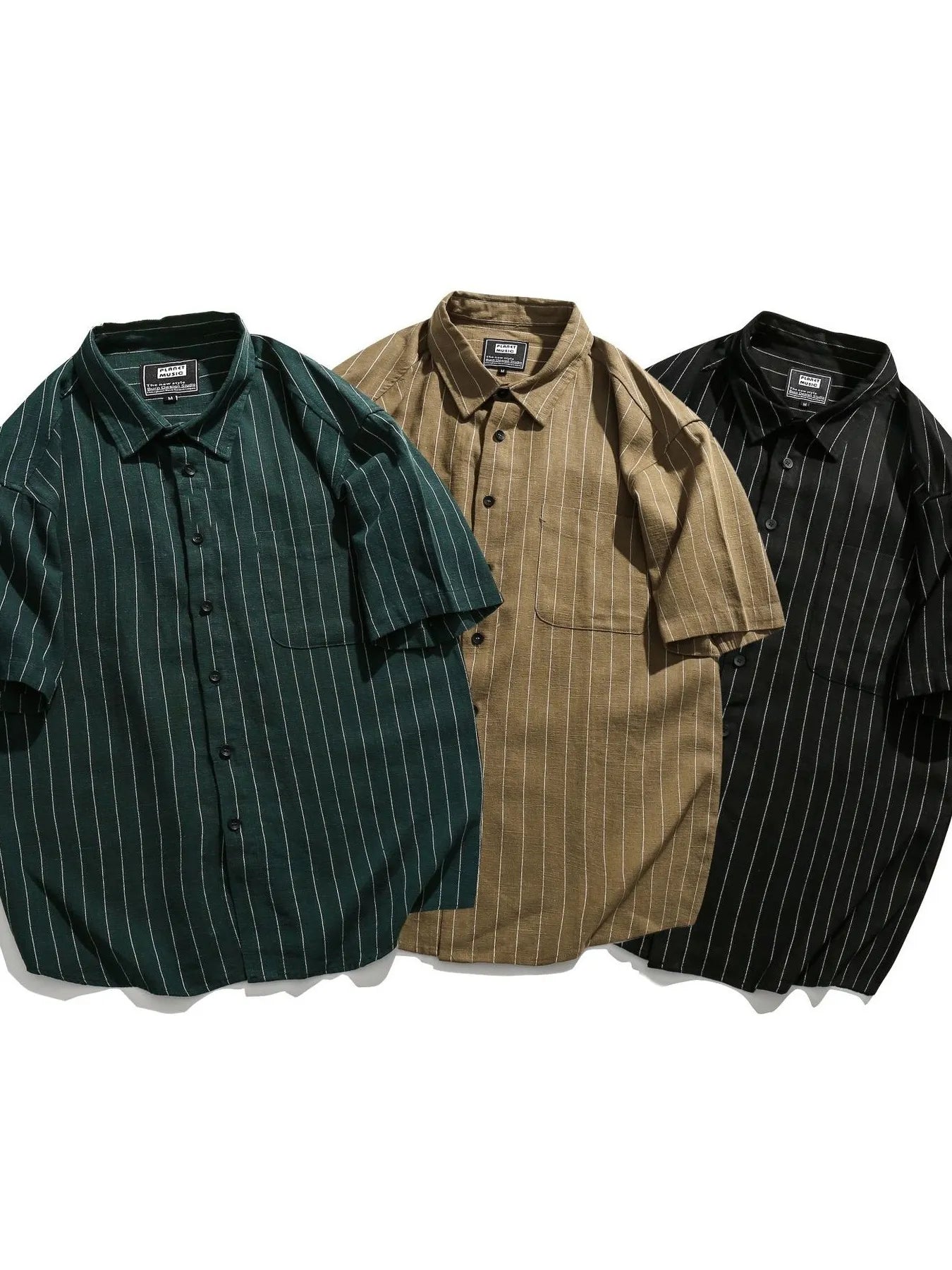 Men's Striped Button Up Short Sleeve Shirt