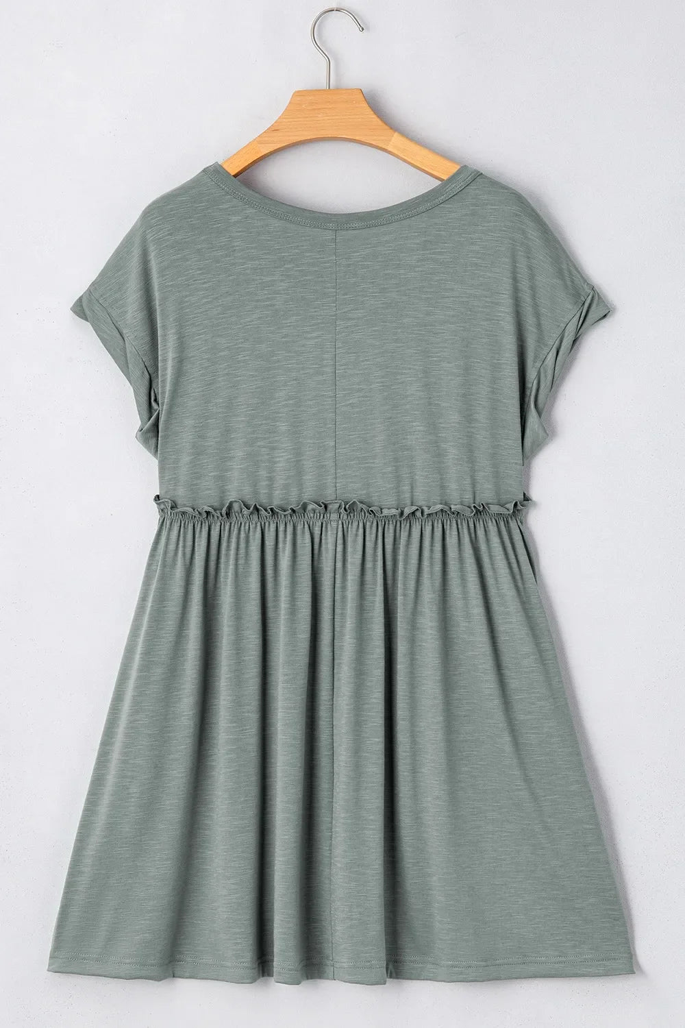 Frilled Gathered Seam Round Neck T Shirt Dress