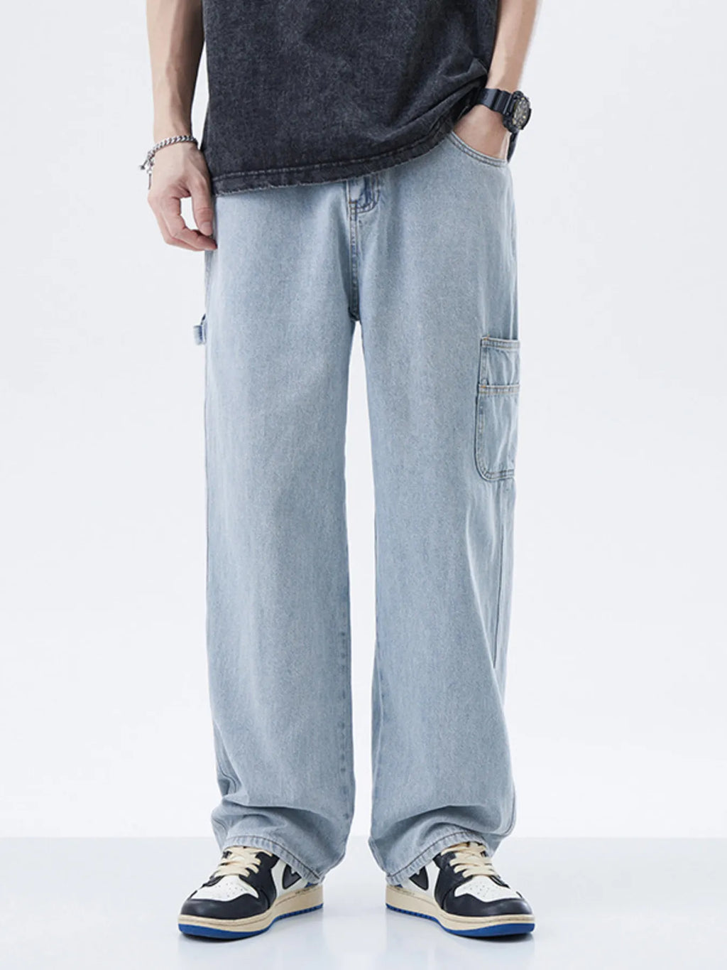 Men's Full Size Washed Wide Leg Jeans Plus Size