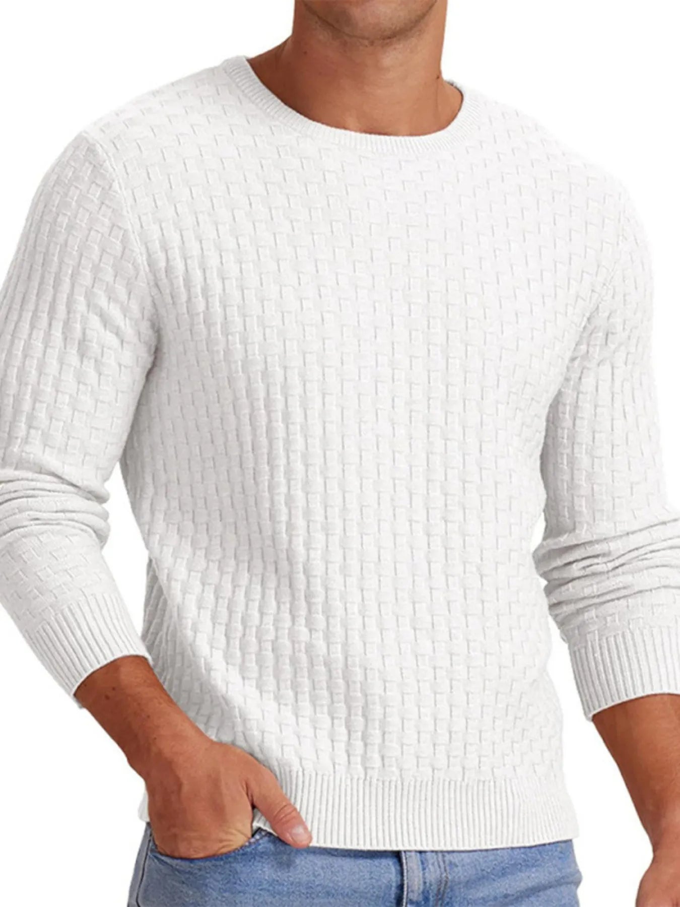 Men's Full Size Ribbed Hem Round Neck Sweater Plus Size