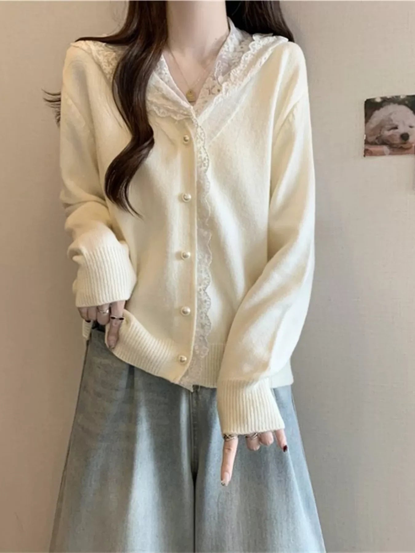 Lace Trim Hooded Cardigan