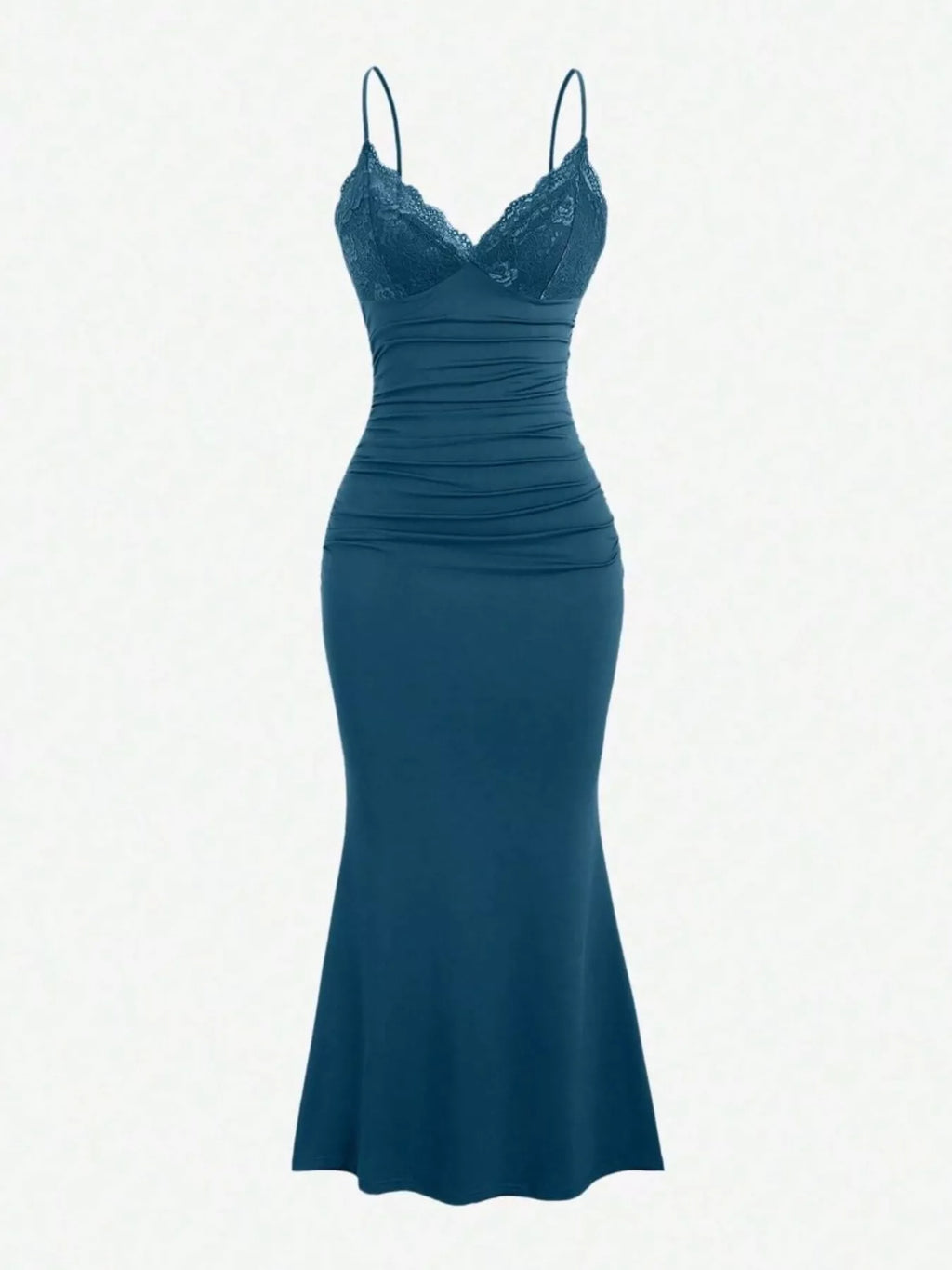 Lace Trim Ruched Mermaid Dress
