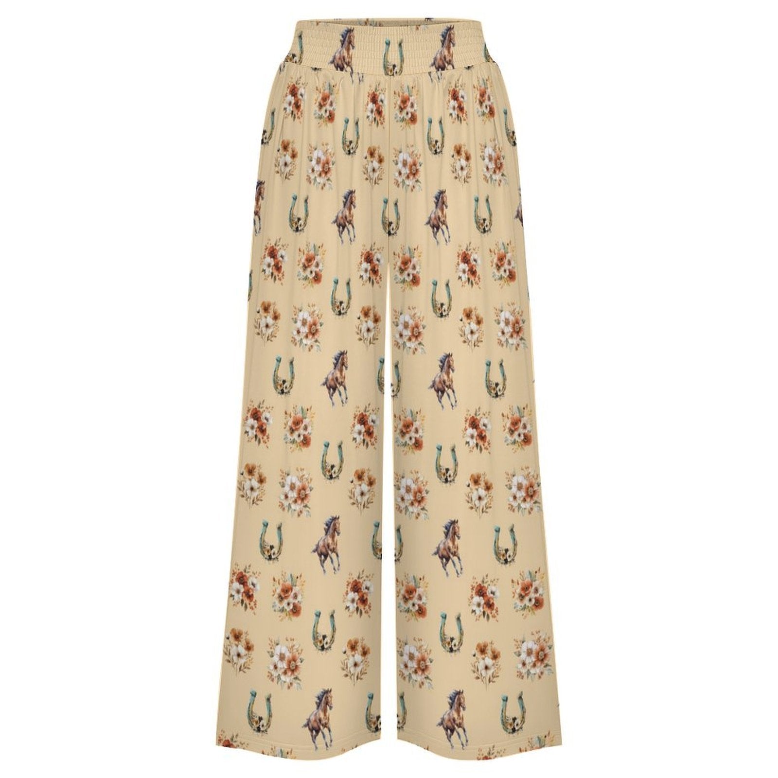 Baha Ranch Country Girl Floral Horse High Waisted Wide Leg Pants