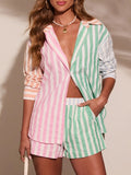 Striped Button Up Shirt and Shorts Set