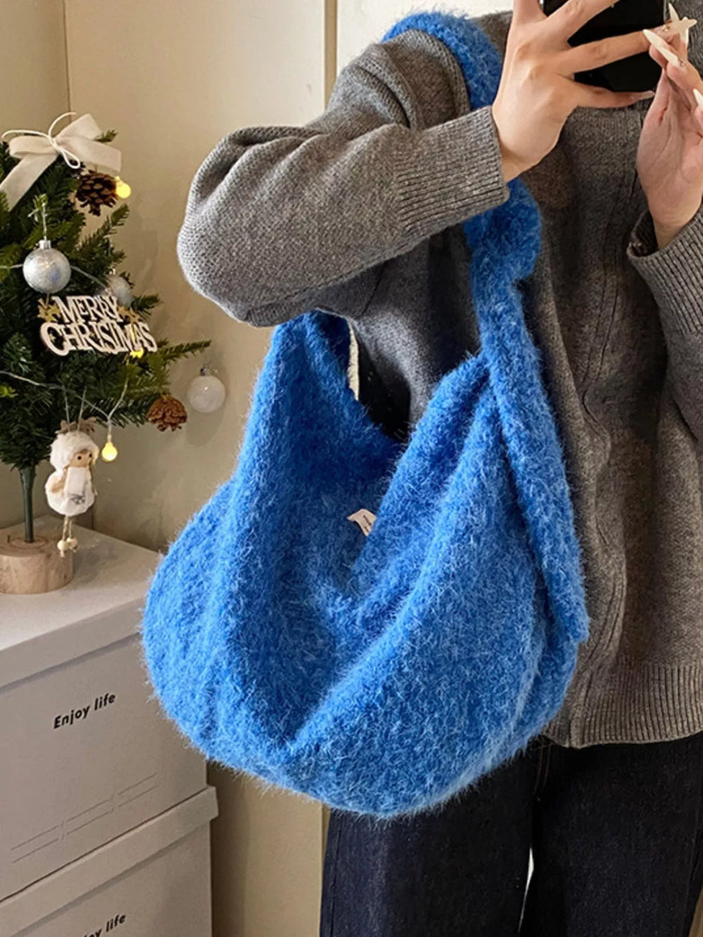 Fuzzy Solid Color Crossbody Bag