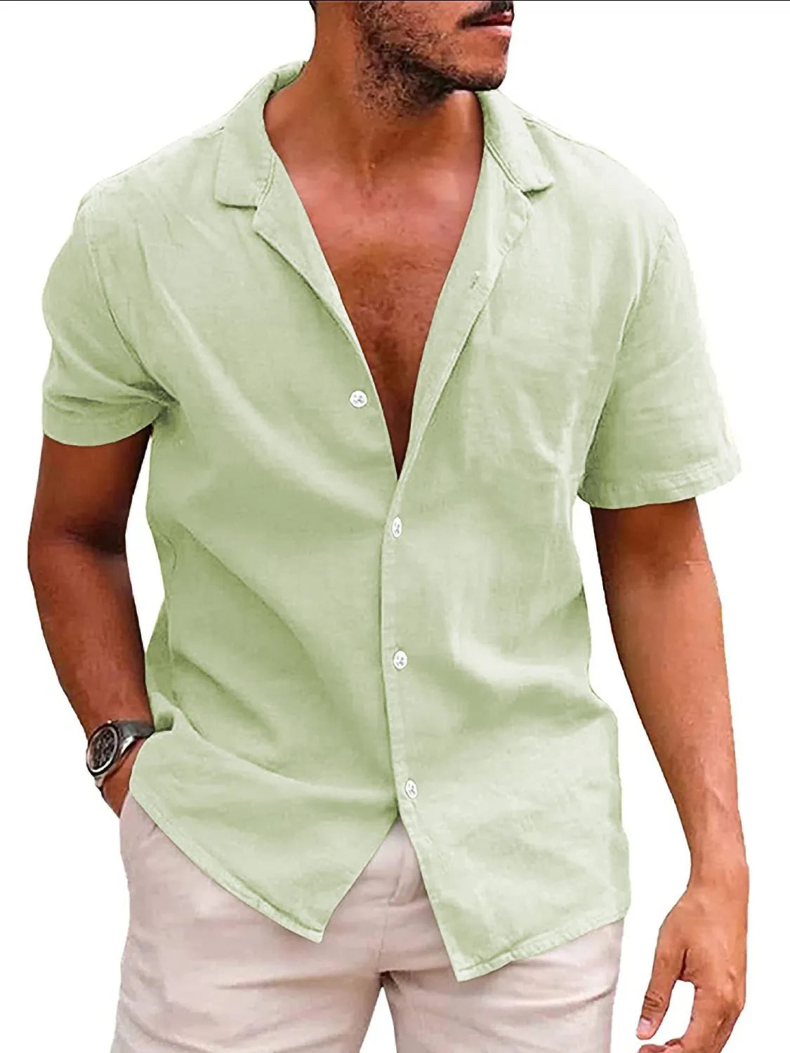 Men's Casual Short Sleeve Button-Up Shirt