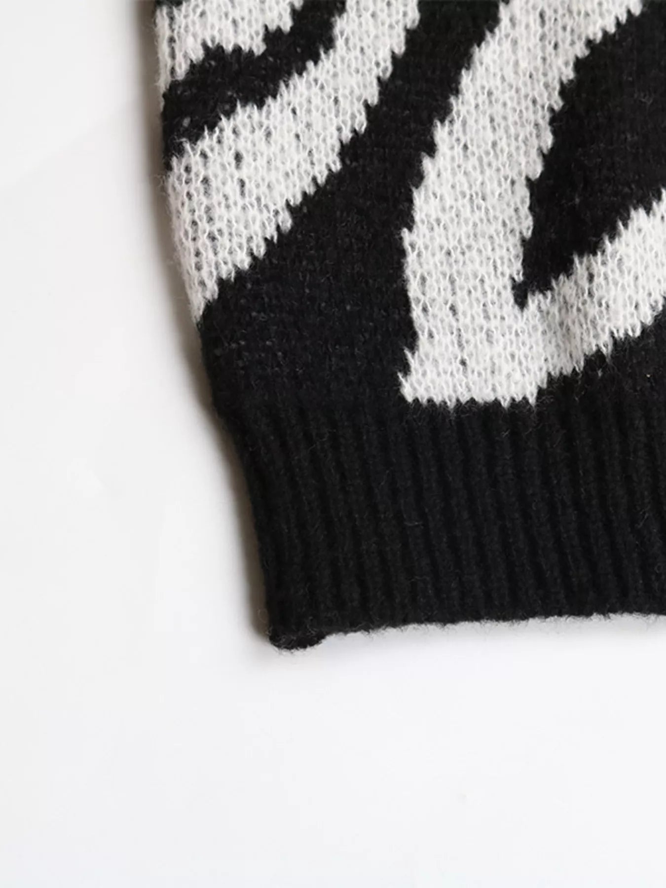 Zebra Print Relaxed Fit Pullover Sweater