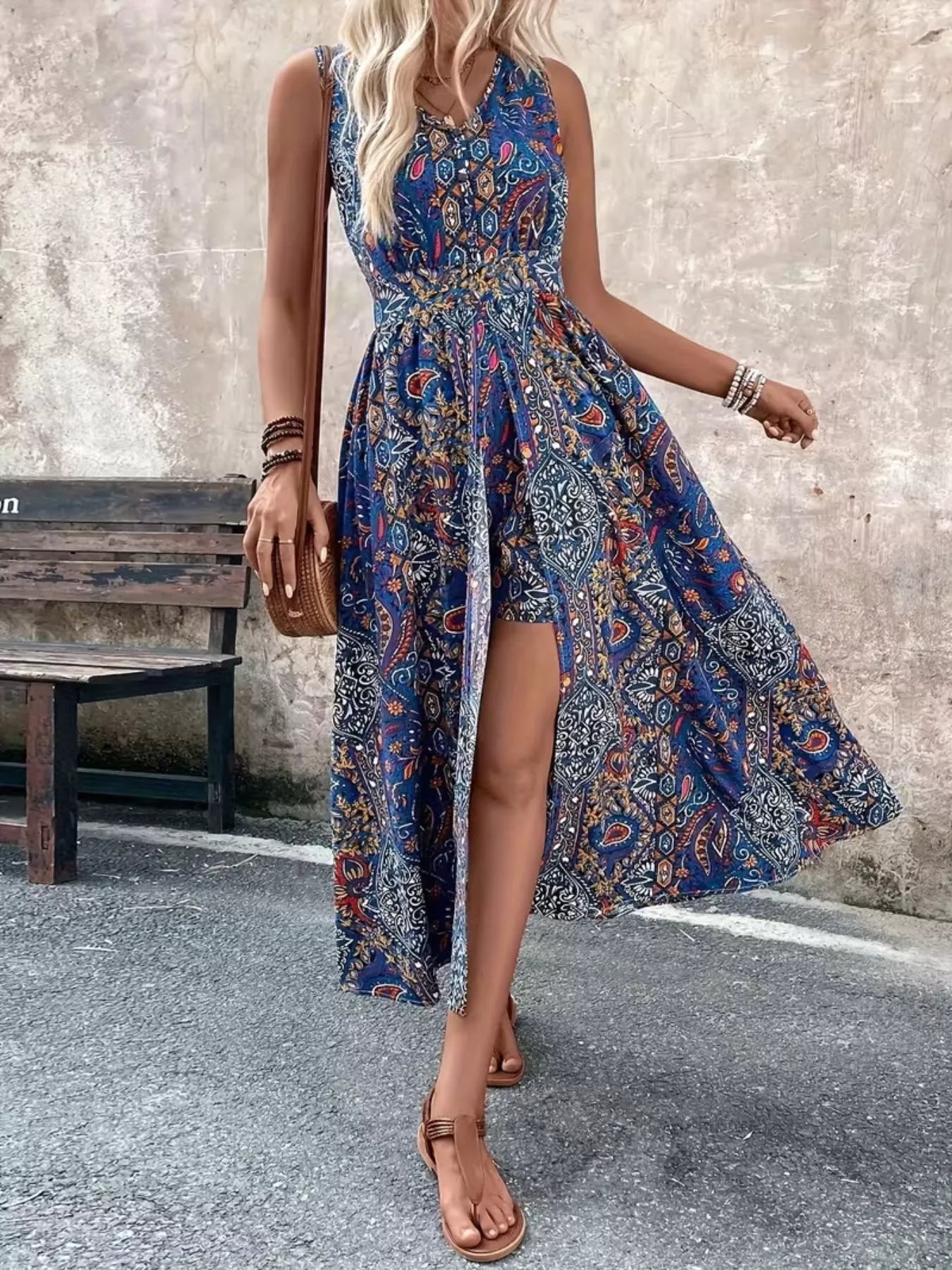 Paisley Print Sleeveless Romper