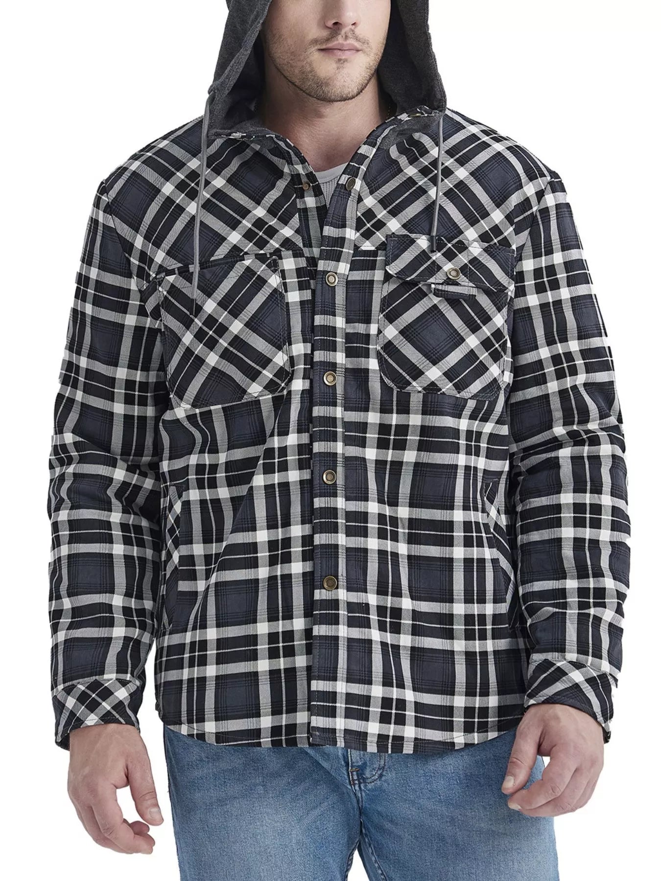 Men's Snap Down Hooded Plaid Shacket