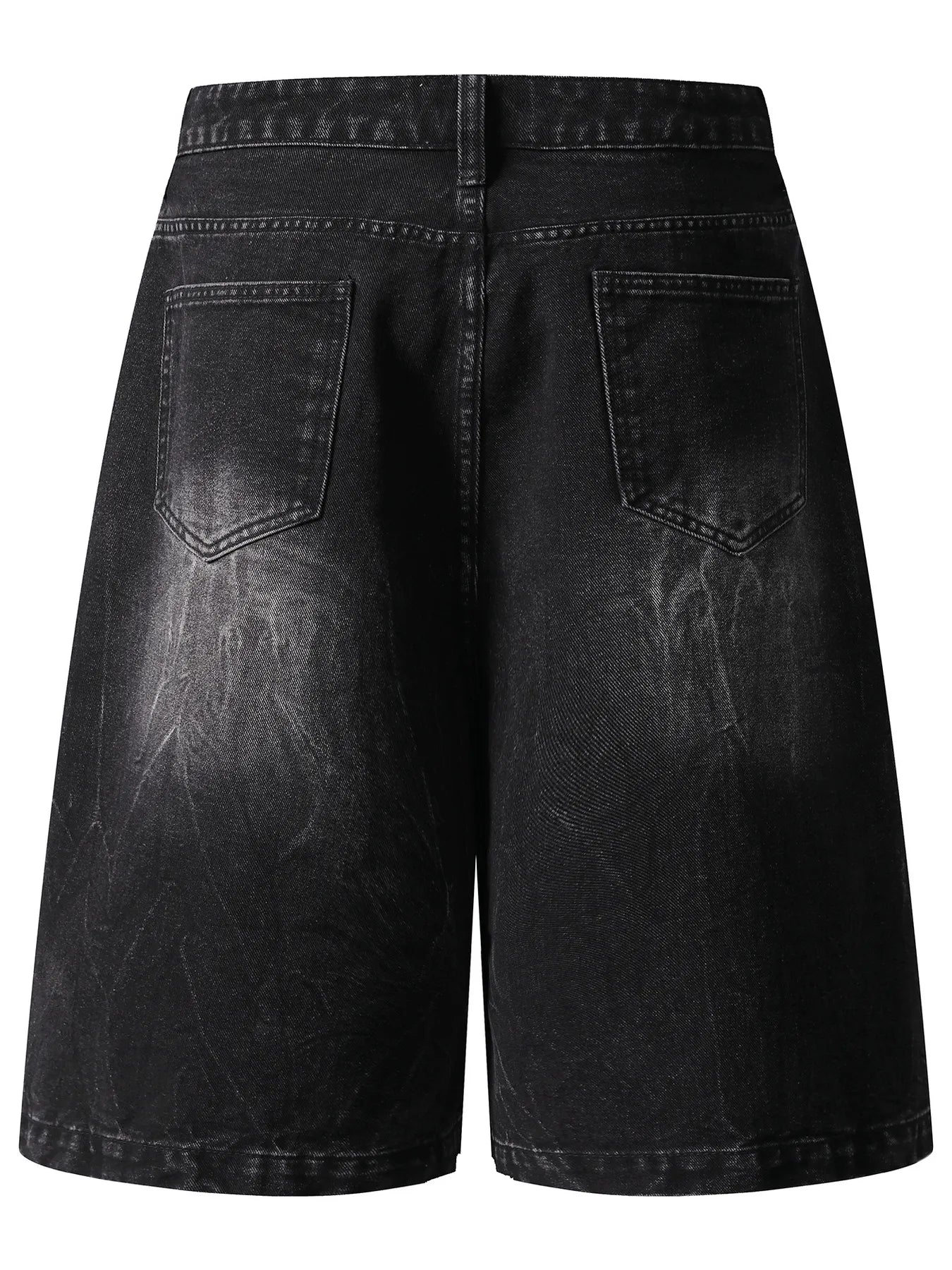 Men's Distressed Denim Shorts with Plaid Patches
