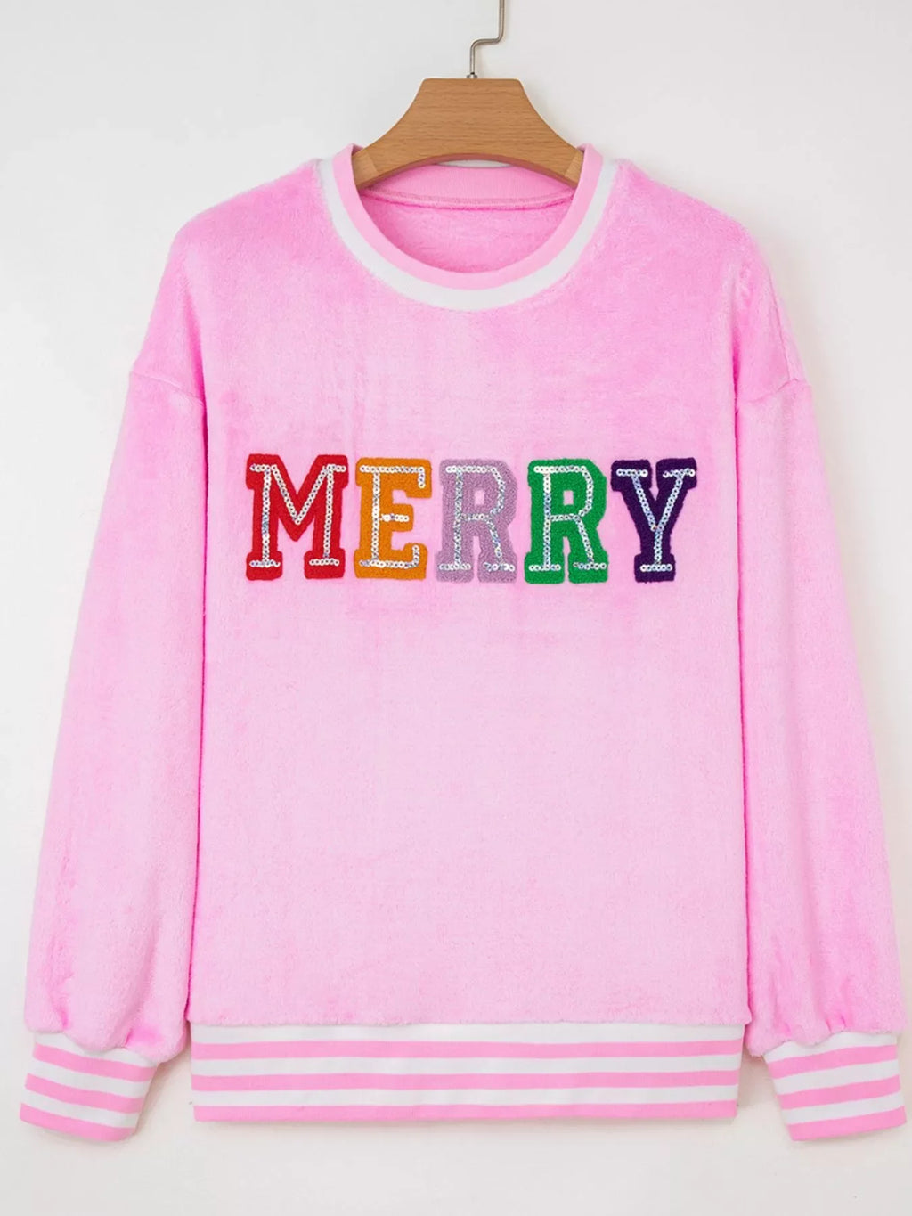 Sequin Chenille MERRY Graphic Plush Sweatshirt