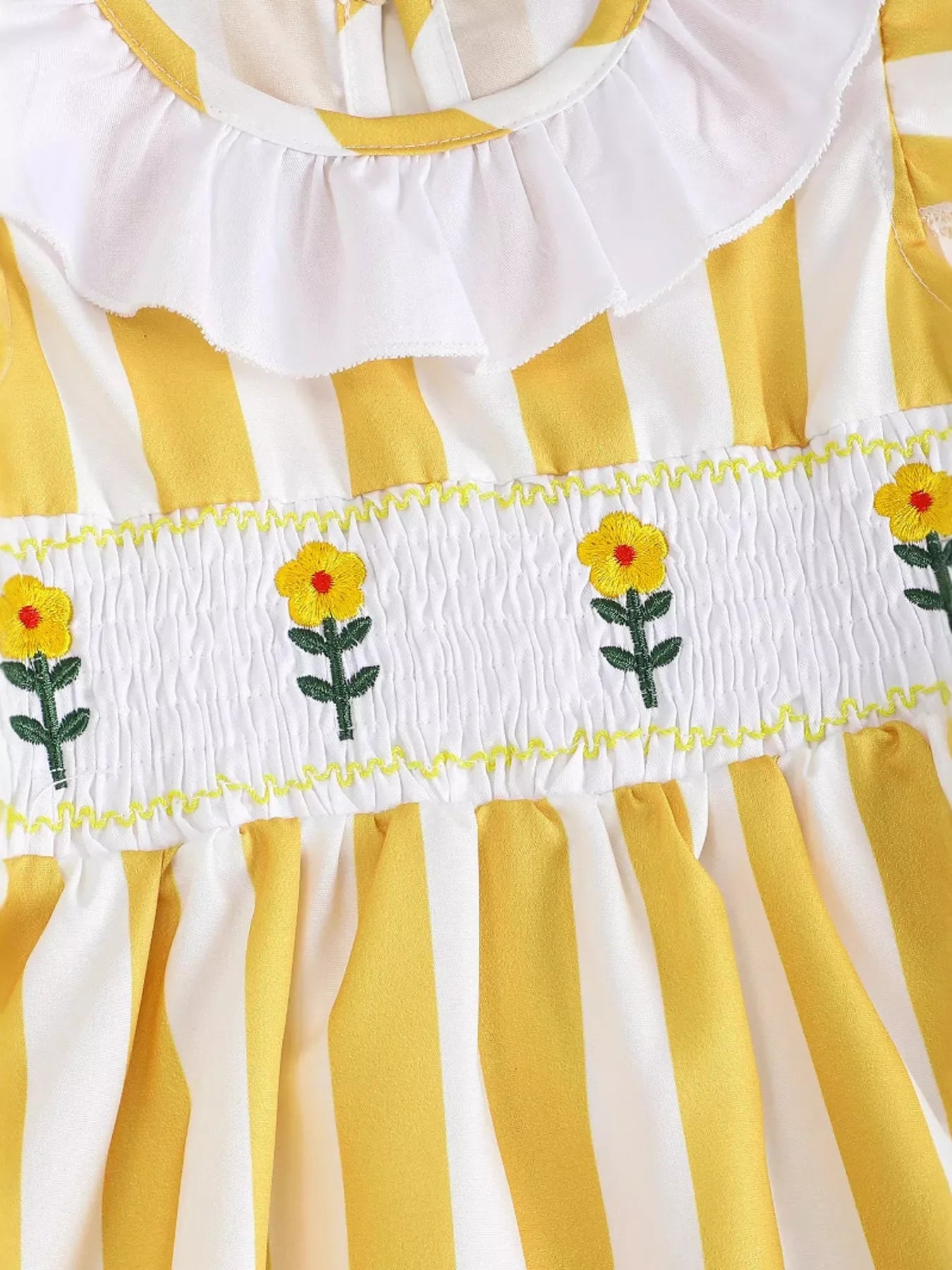 Children's Gingham Ruffle Dress with Floral Appliques