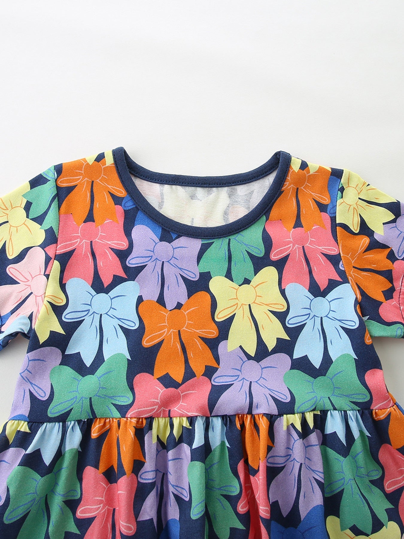 Children's Colorful Bow-Print Casual Dress