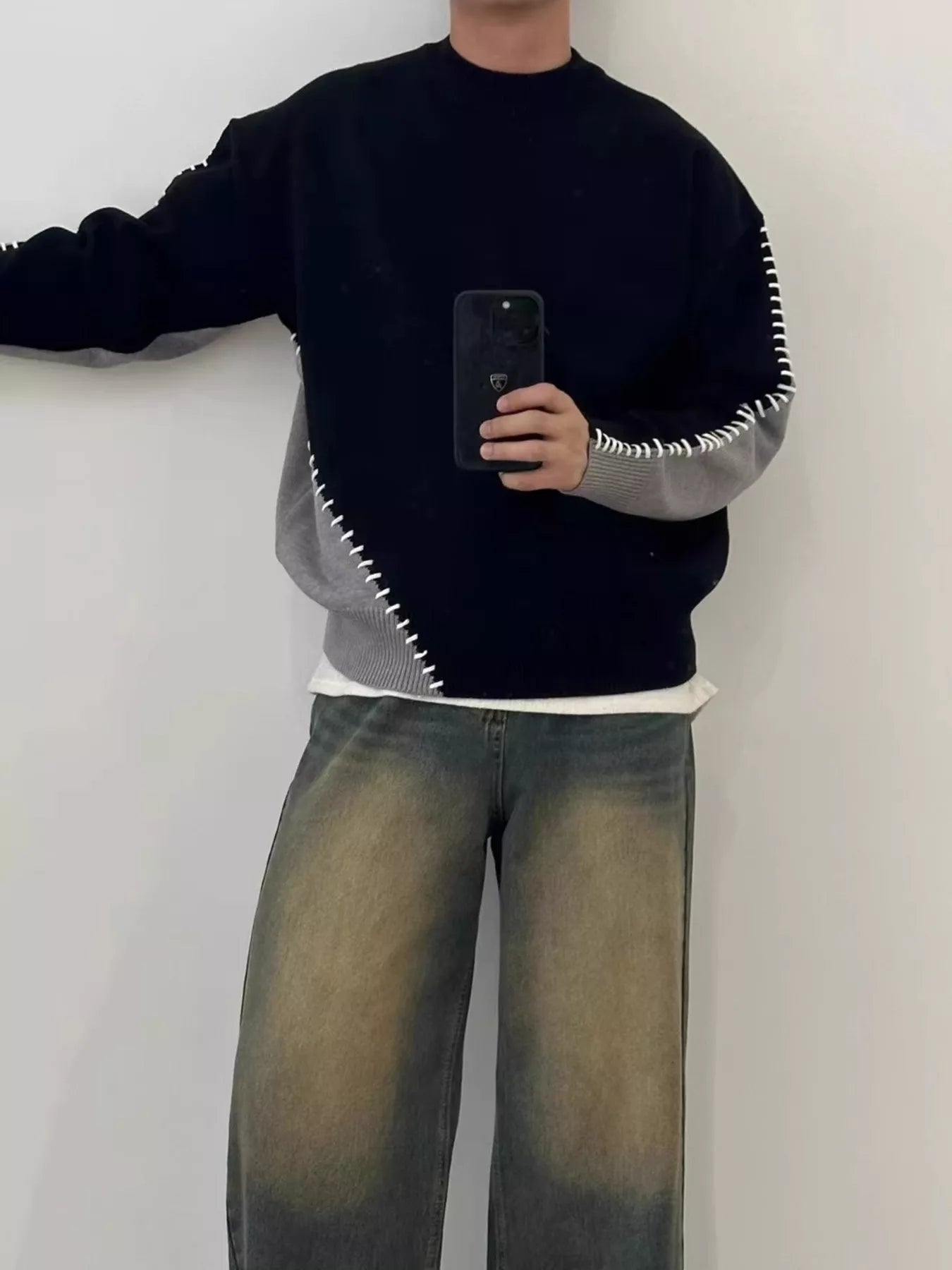 Men's Plus Size Two-Tone Mock Neck Sweater