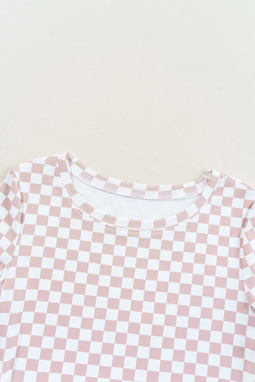 Checkered Ribbed Slim Fit Crew Neck T Shirt