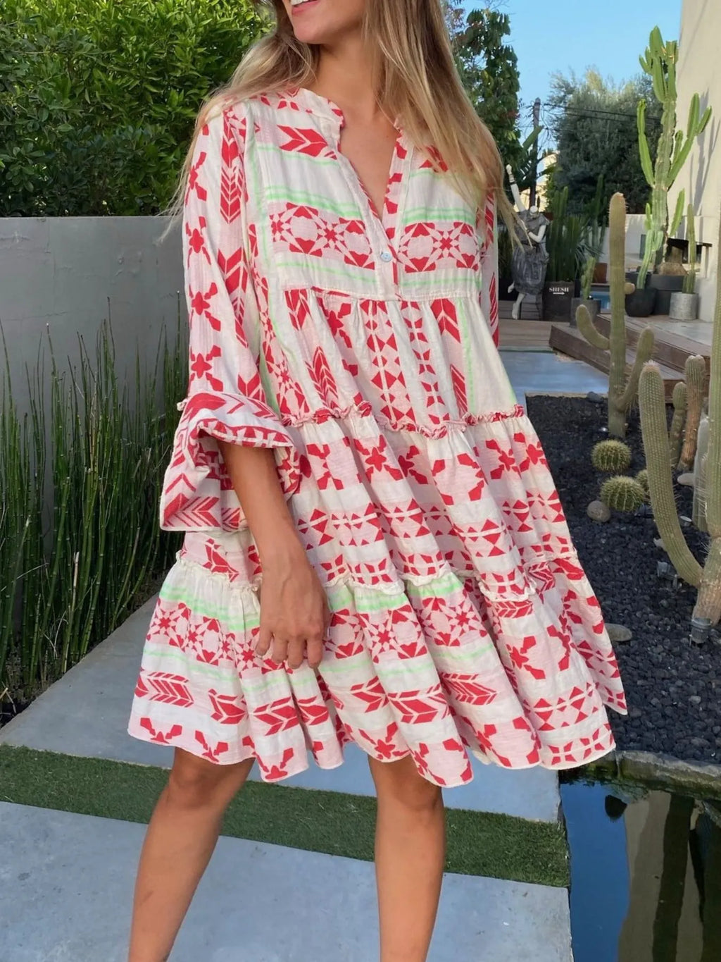 Printed Tiered Babydoll Dress
