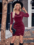 Velvet Cowl Neck Ruched Bodycon Dress