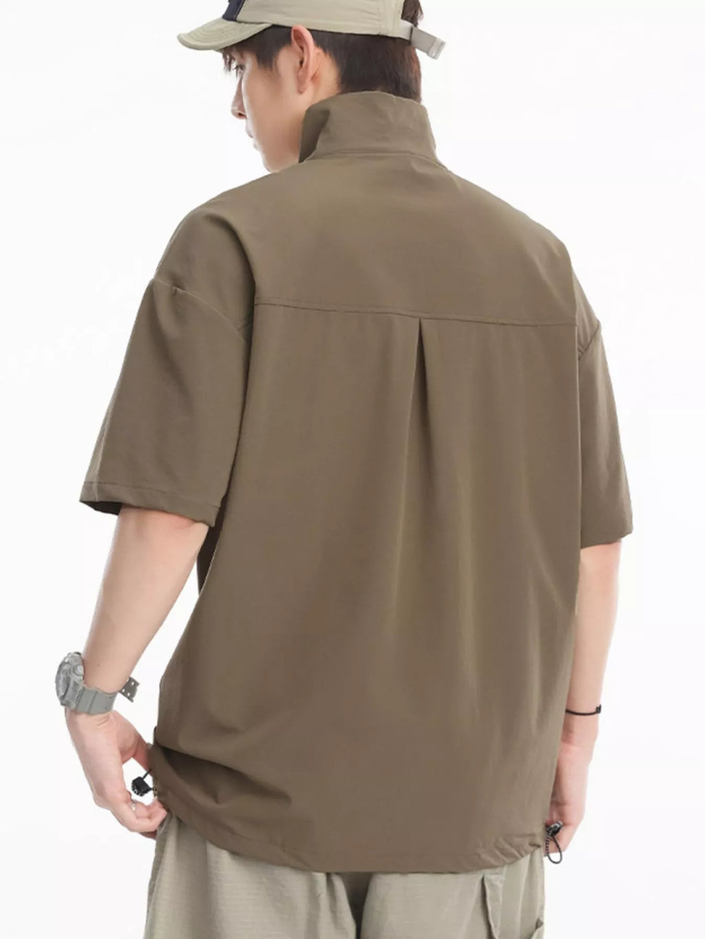 Men's Plus Size Half-Zip Half Sleeve Top