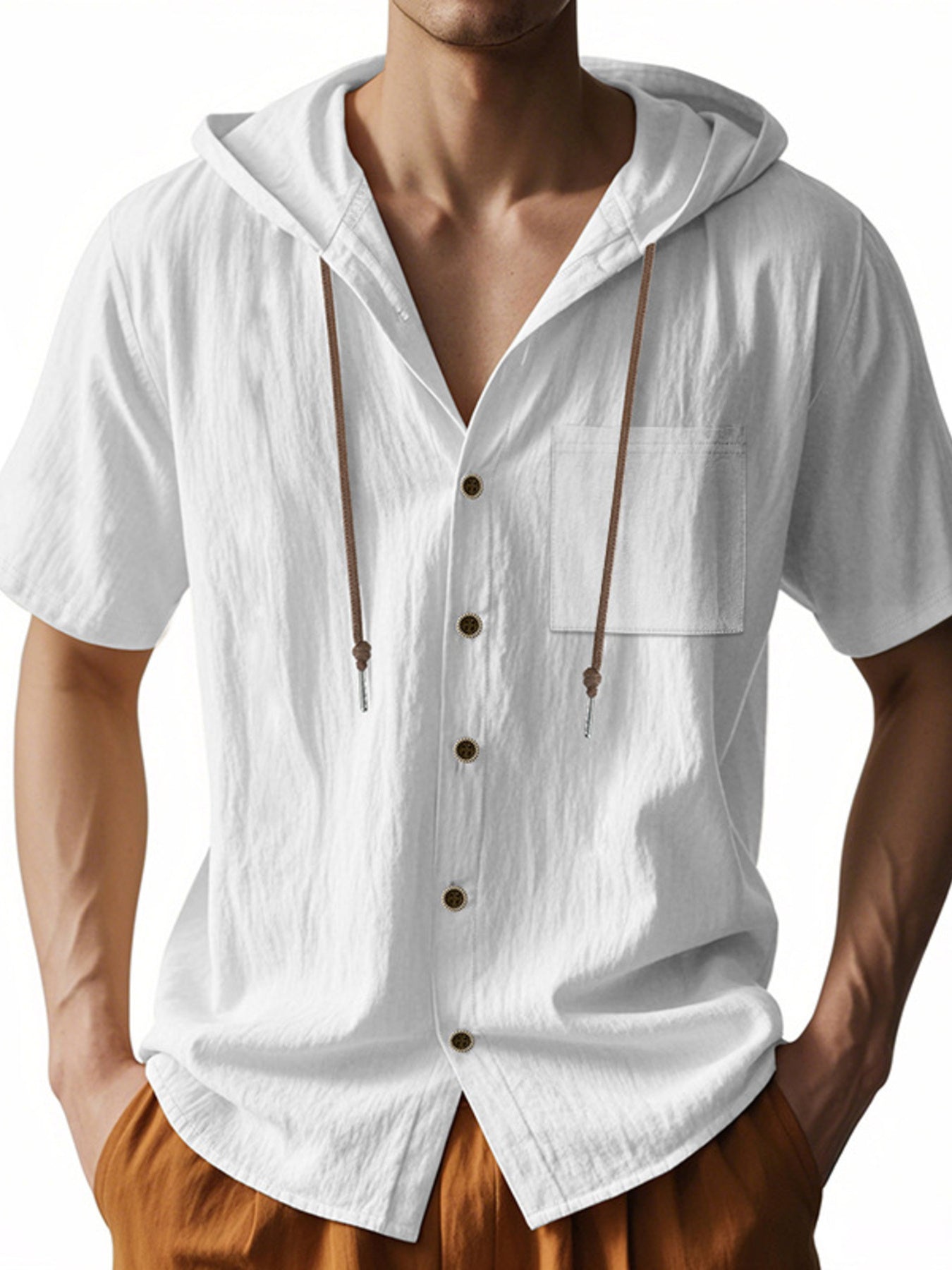 Men's Full Size Casual Hooded Short-Sleeve Shirt Plus Size