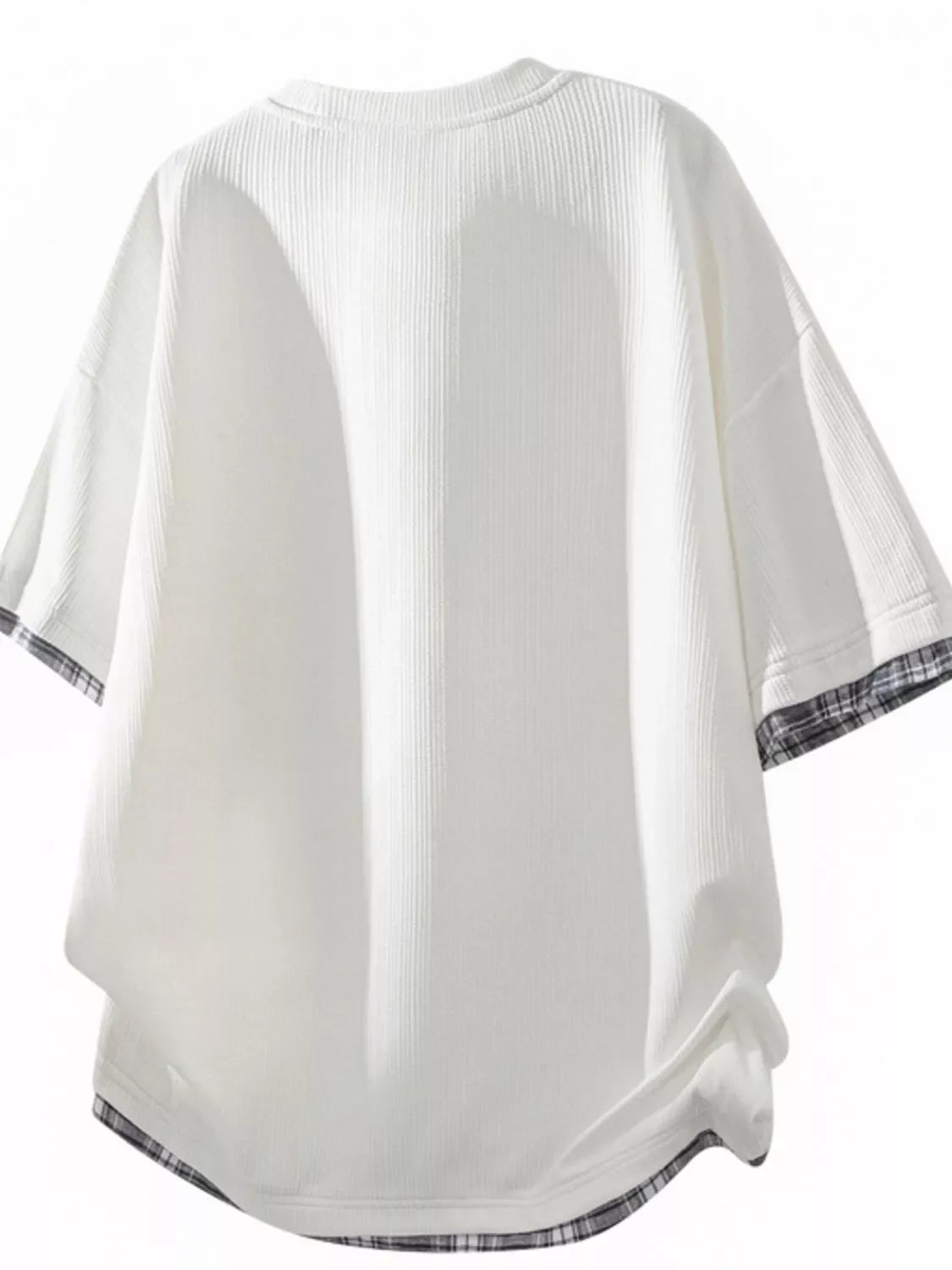 Men's Plus Size Short Sleeve Round Neck Plaid Trim T-Shirt