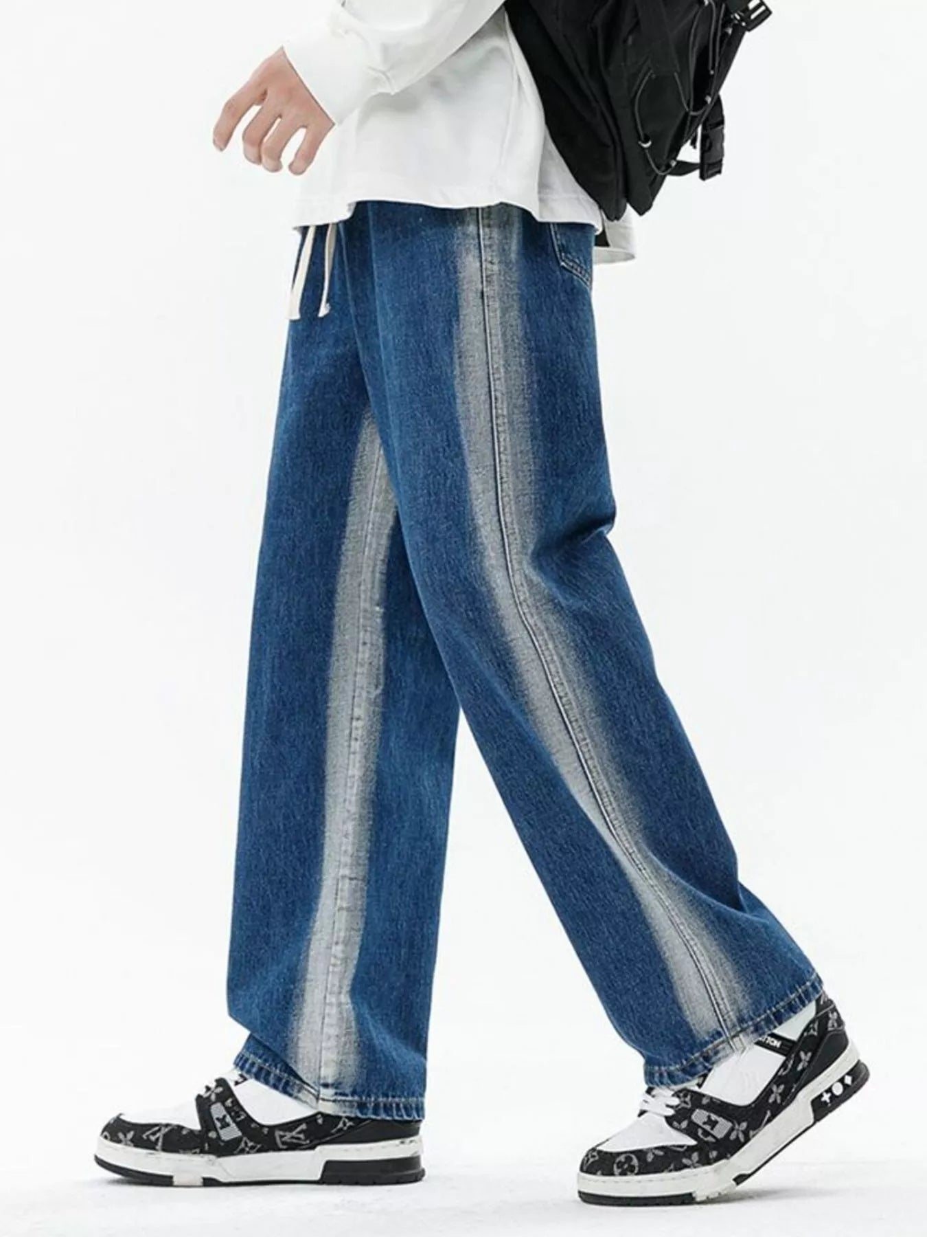 Men's Full Size Drawstring Relaxed Fit Wide Leg Jeans Plus Size