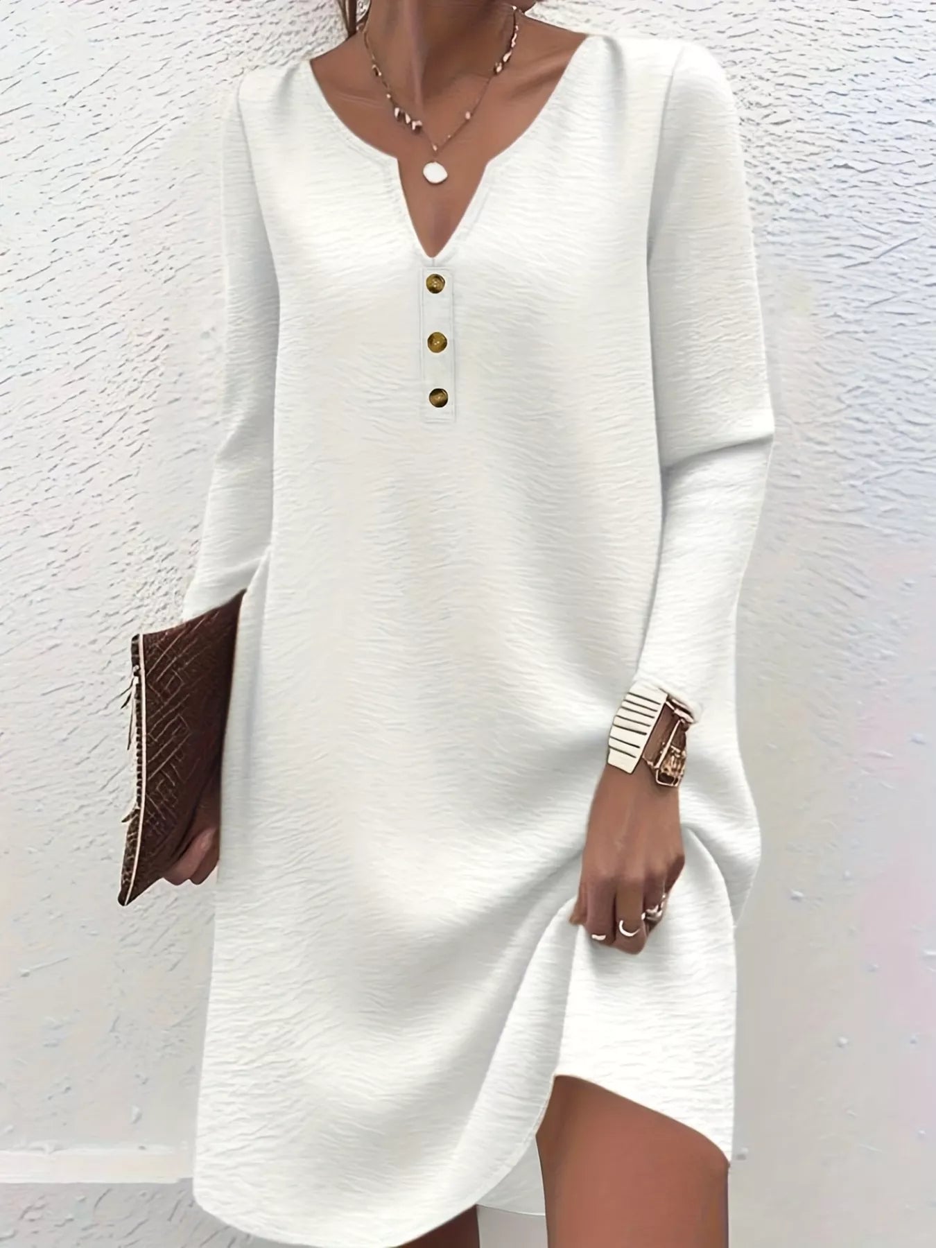 2 Piece Casual Notched Long Sleeve Dress