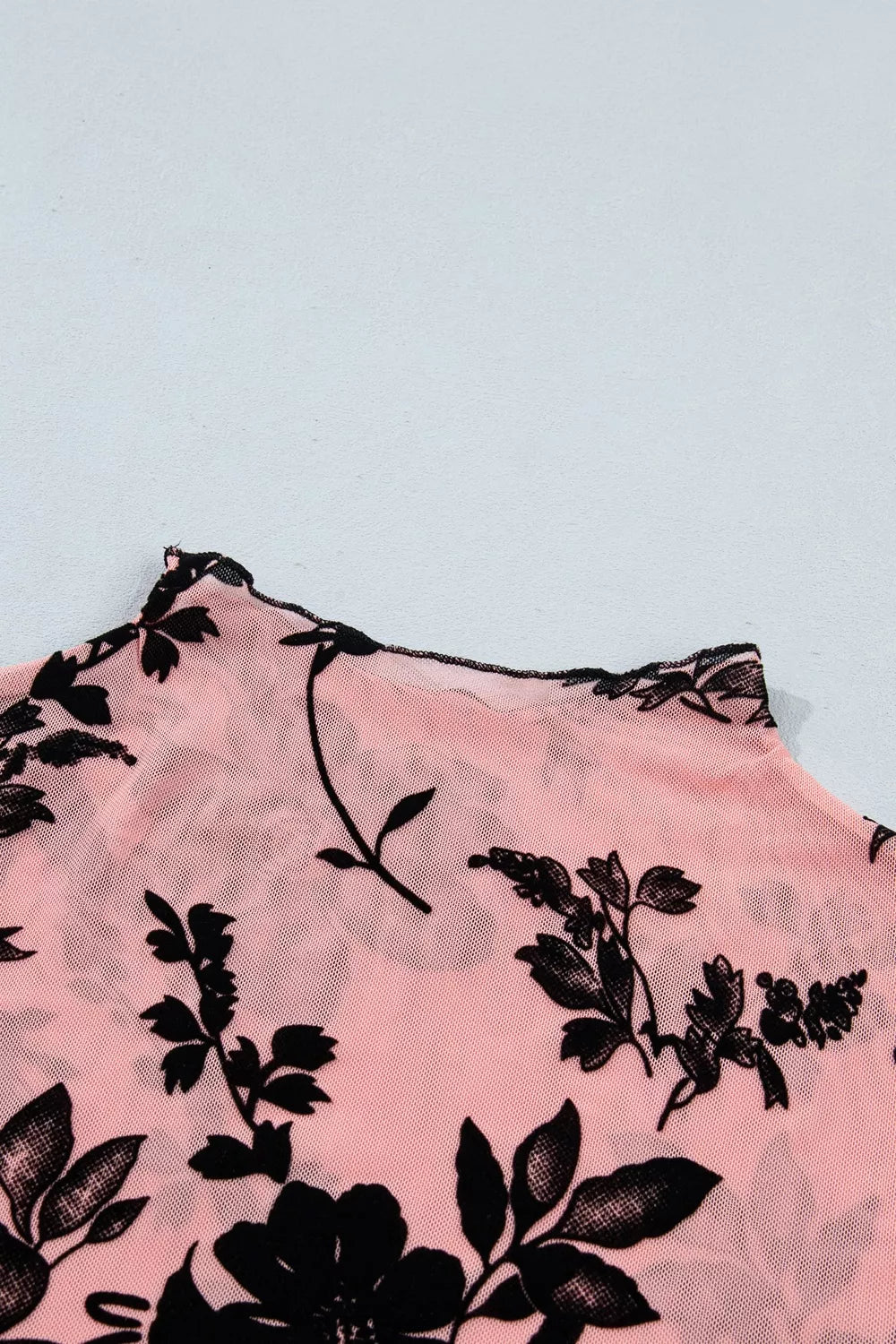 Floral Print Mesh Long Sleeve Pullover Blouse