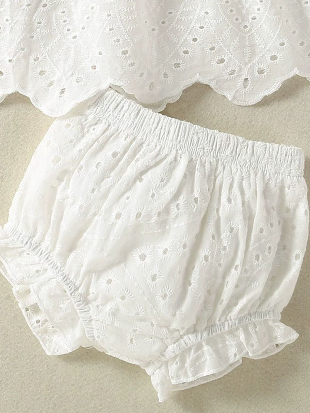 Children's Eyelet Embroidered Ruffled Top and Shorts Set