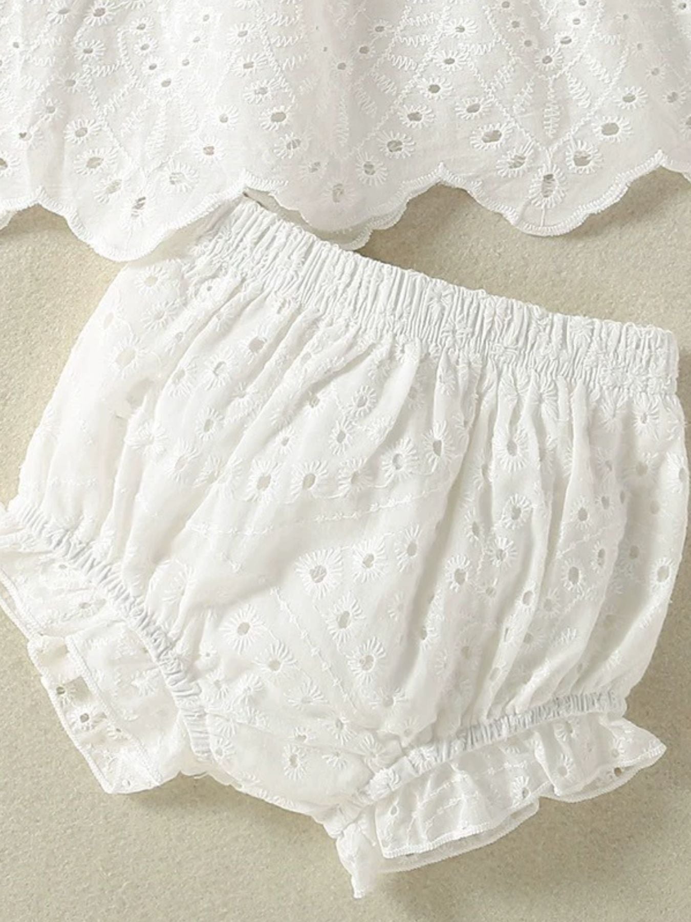 Children's Eyelet Embroidered Ruffled Top and Shorts Set
