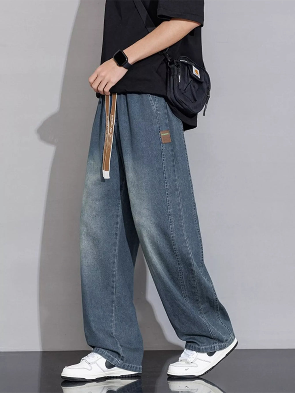 Men's Plus Size Vintage Wash Wide Leg Jeans