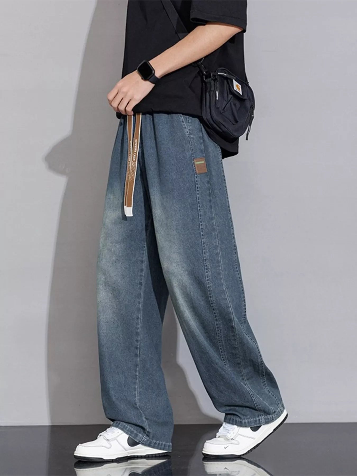 Men's Plus Size Vintage Wash Wide Leg Jeans