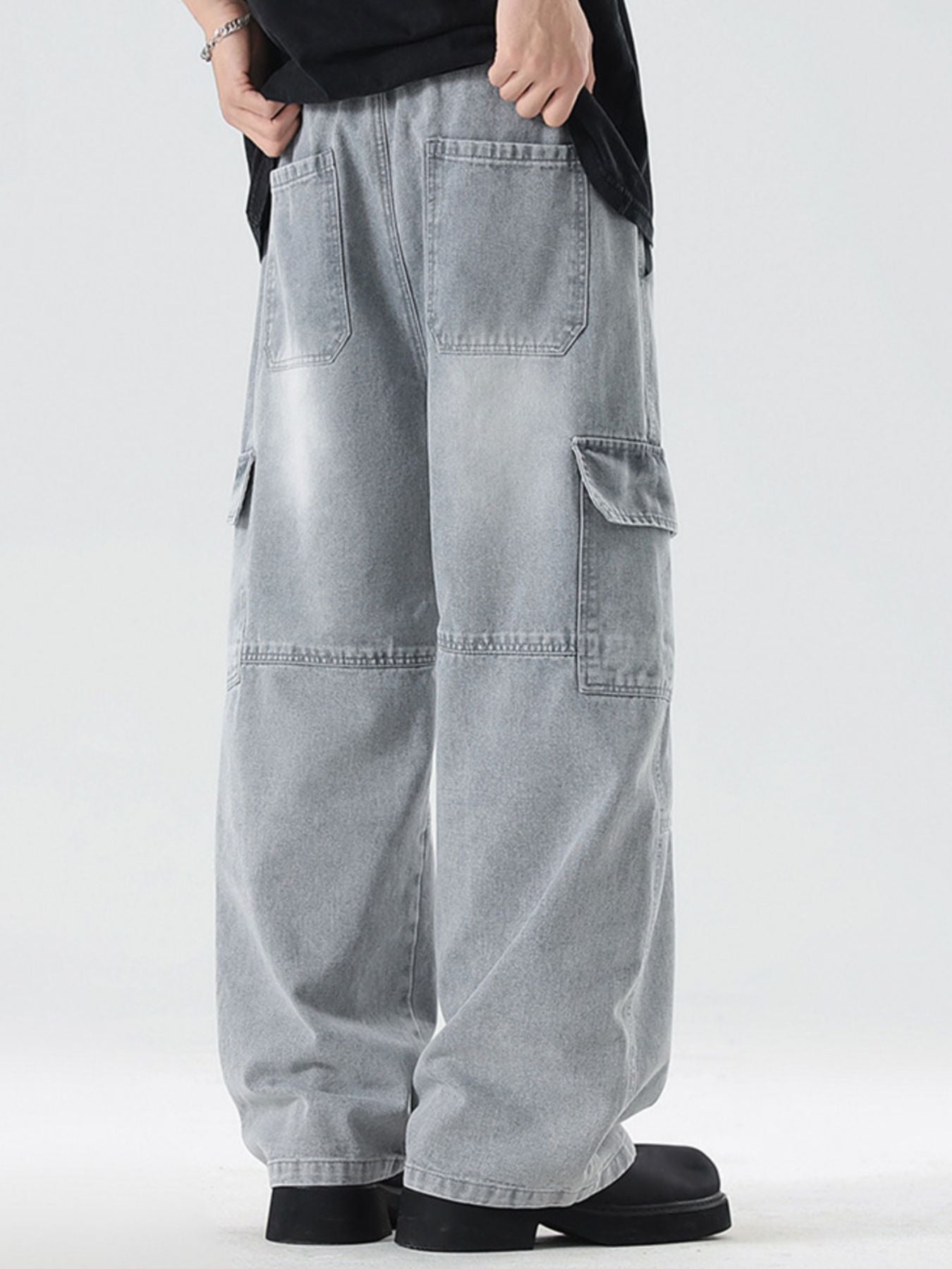 Men's Full Size Vintage Wash Wide Leg Jeans Plus Size