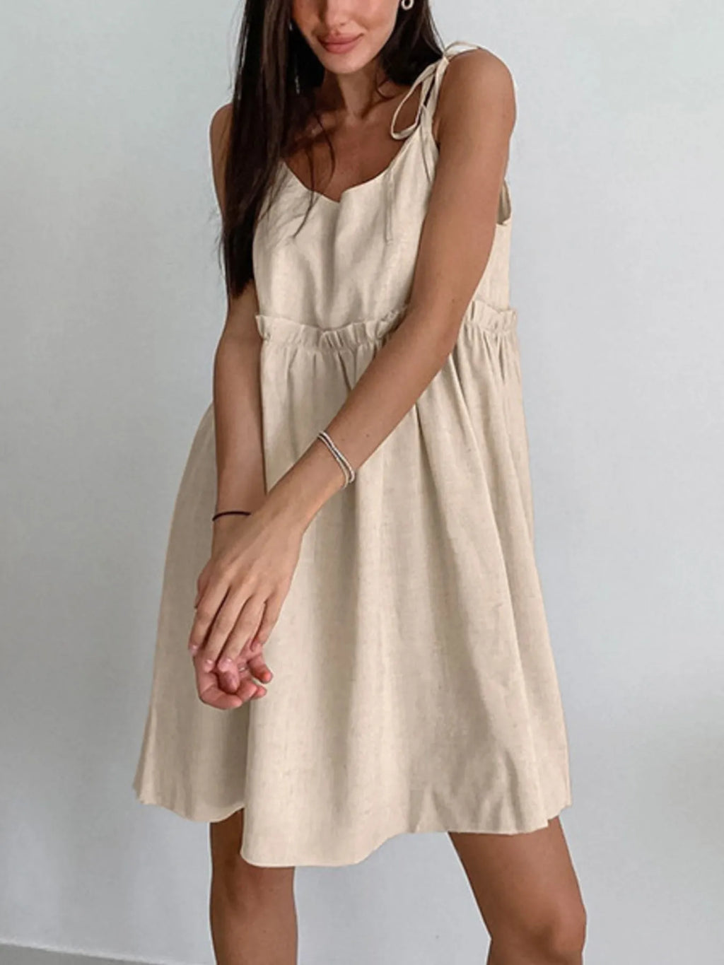 Tie-Shoulder Frill Mini Dress