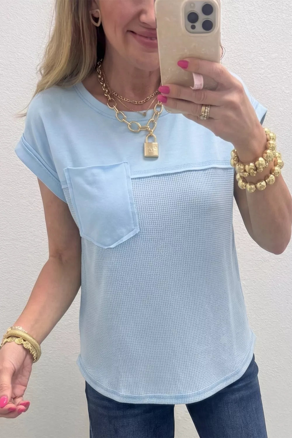 Waffle Knit Pocket T-Shirt