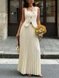 Sleeveless Vest and Pleated Maxi Skirt Set