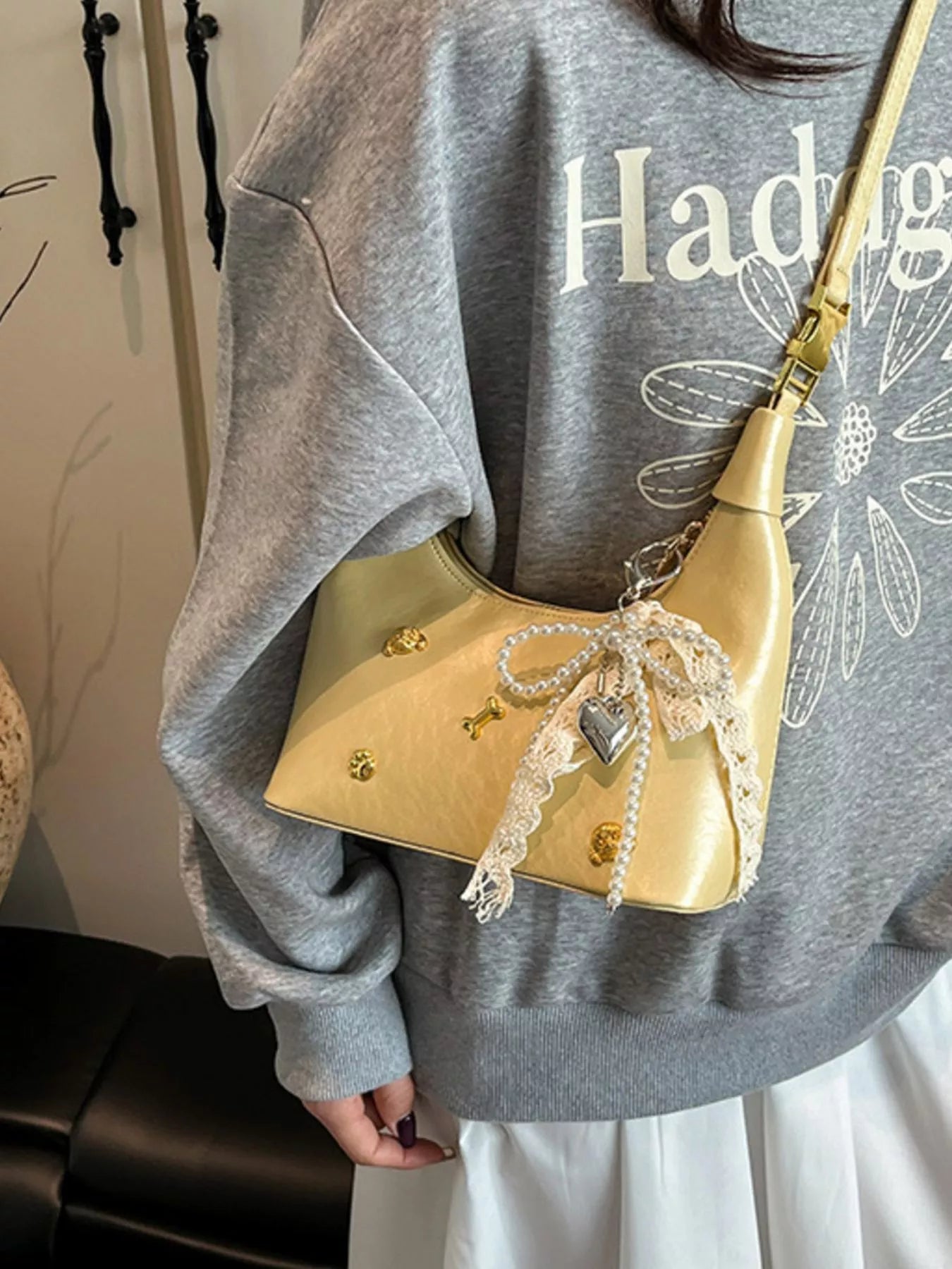 Embellished Hobo Crossbody Bag