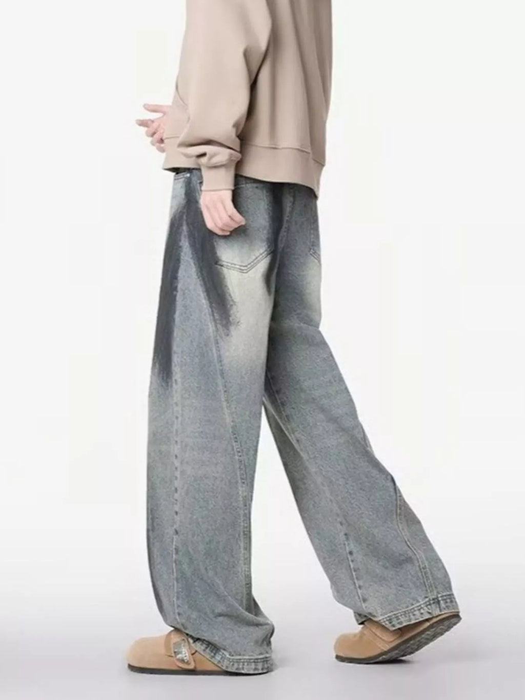 Men's Plus Size Distressed Wide Leg Jeans