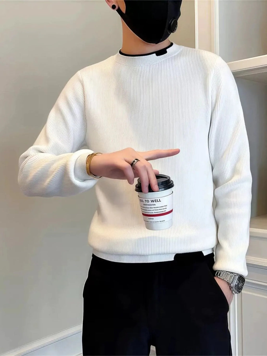 Men's Plus Size Slim Fit Ribbed Knit Top