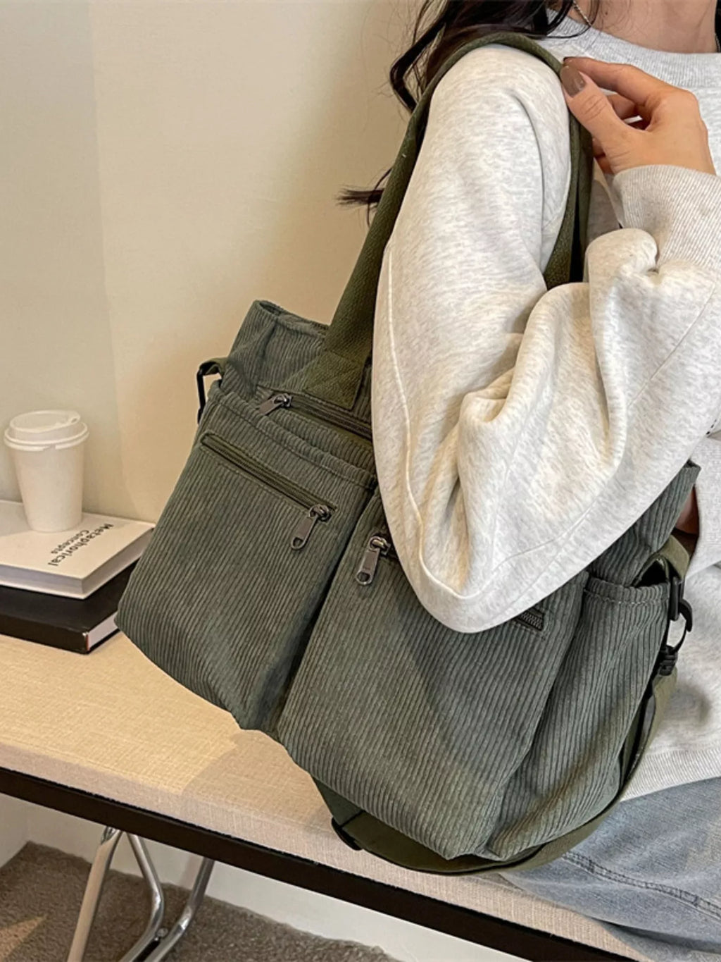 Corduroy Multi-Pocket Crossbody Bag