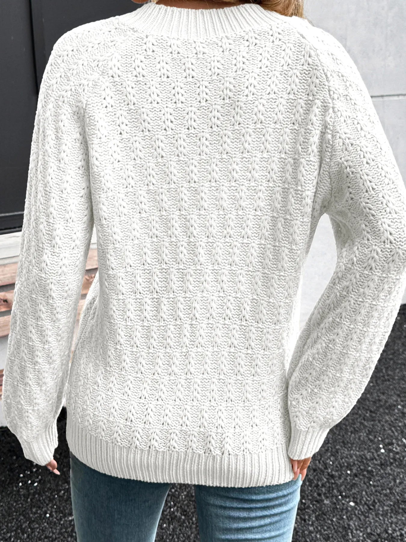 Textured Knit Ribbed Edge V Neck Loose Sweater