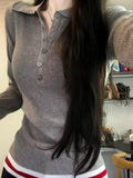 Slim Fit Ribbed Button Detail Knit Top
