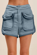 SO ME Mineral Washed Terry High Rise Cargo Shorts