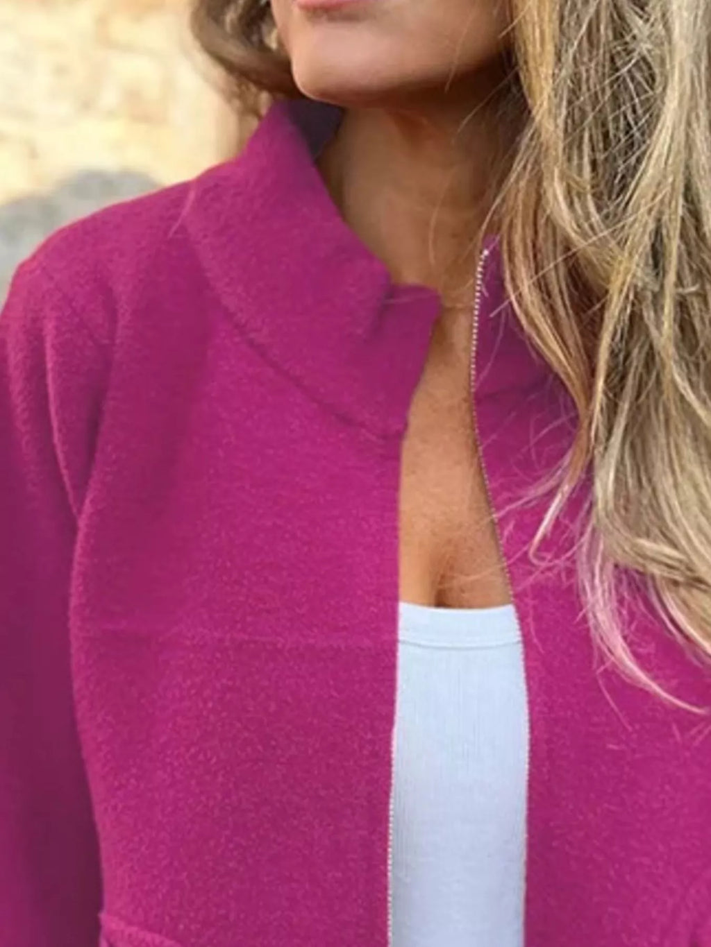 Full Size Textured Knit Zip Up Outerwear Plus Size