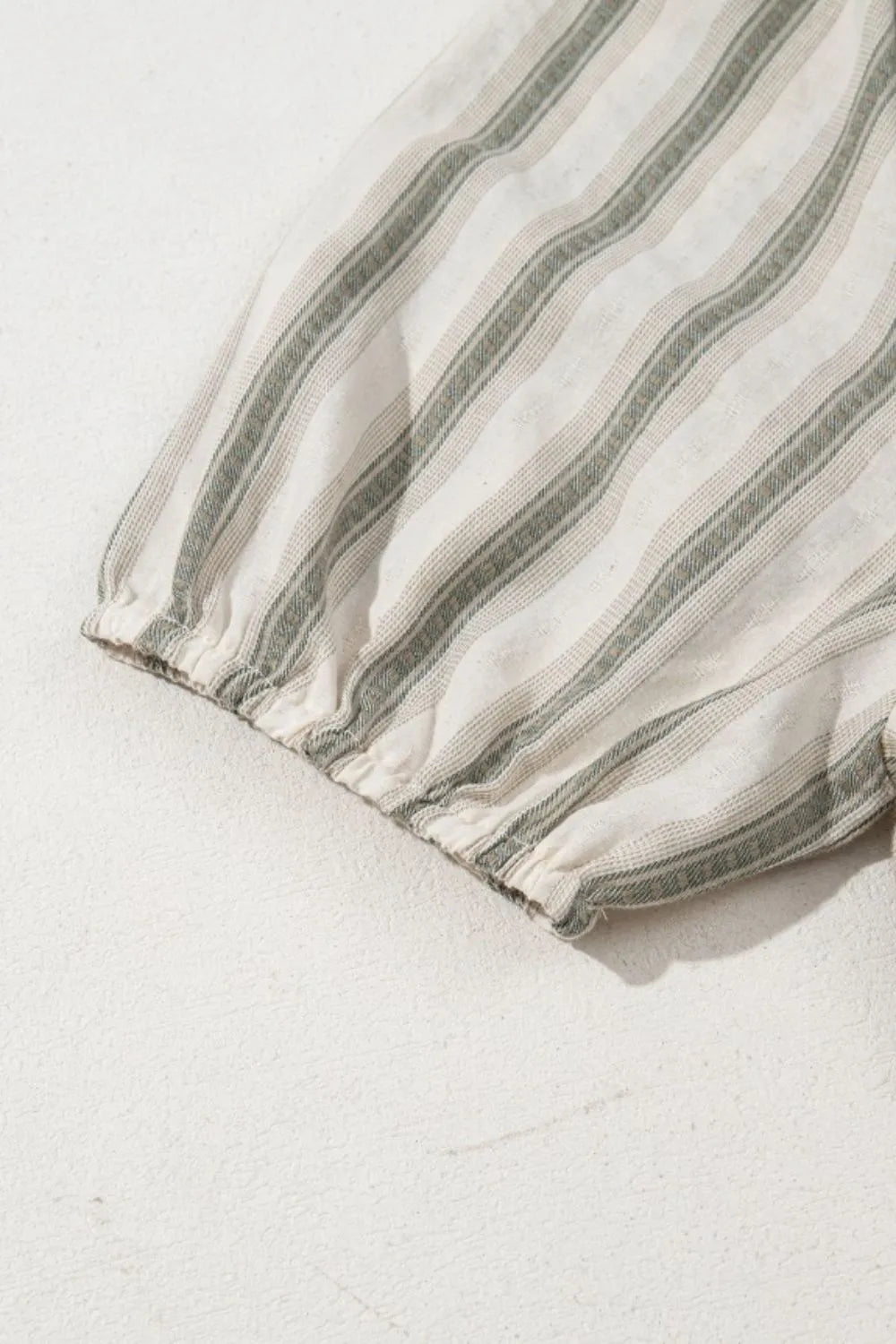 Stripe Frilled Tie Neck Short Sleeve Blouse