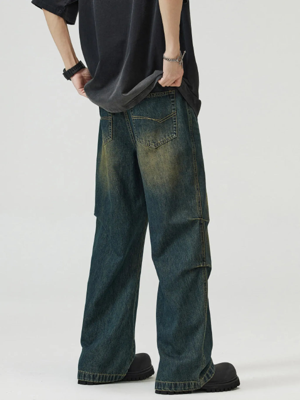 Men's Full Size Vintage Wash Wide Leg Jeans Plus Size