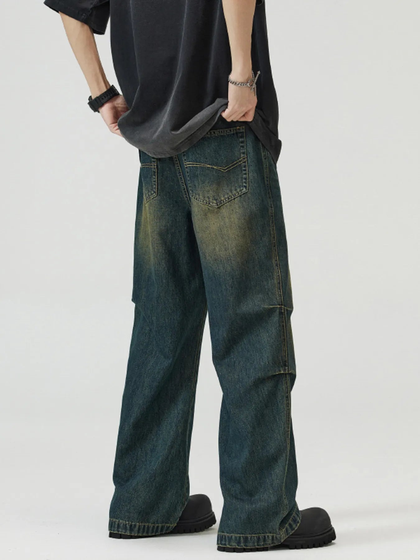 Men's Full Size Vintage Wash Wide Leg Jeans Plus Size